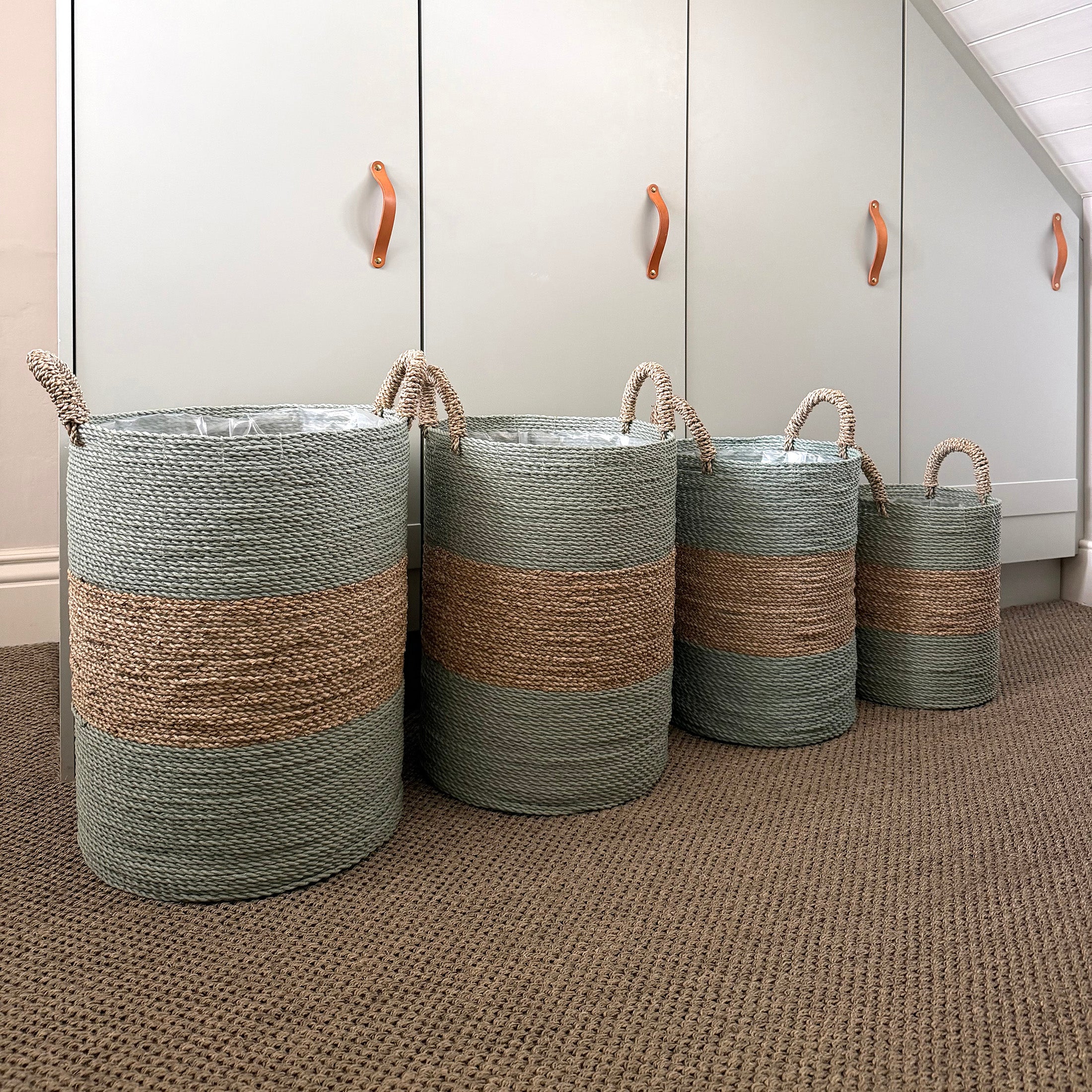 Set of 4 Striped Woven Storage Baskets