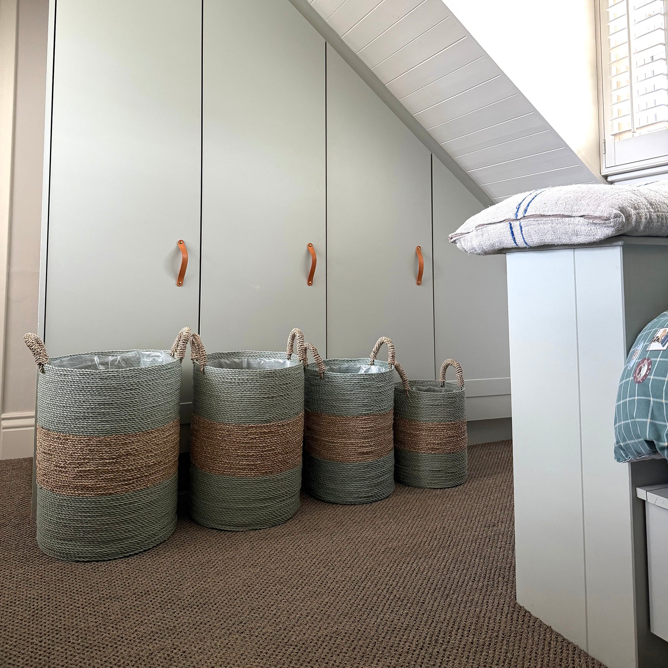 Set of 4 Striped Woven Storage Baskets